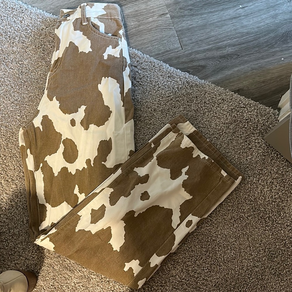 Cow print straight jeans